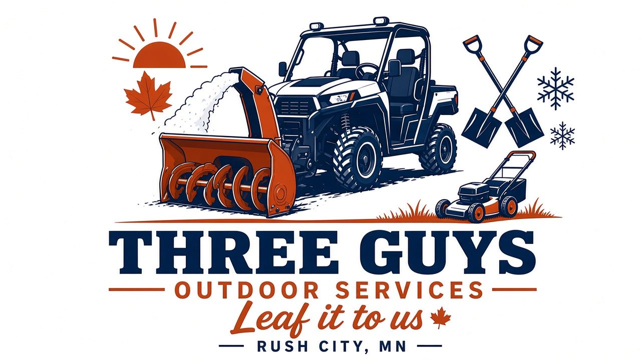 Three Guys Outdoor Services logo: Leaf it to us, Rush City, MN